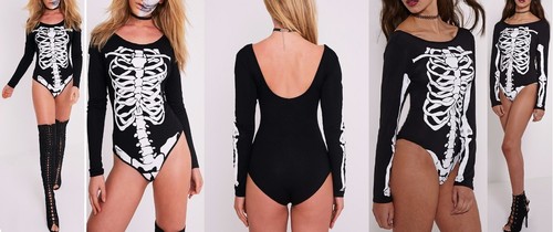 Nouveau femme morticia noir squelette combinaison taille 6,8,10,12,14