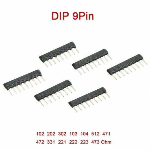 Details about  &nbsp;DIP 9Pin Network Array Resistor A09 Values of  220R-100K Ohm Network Resistance