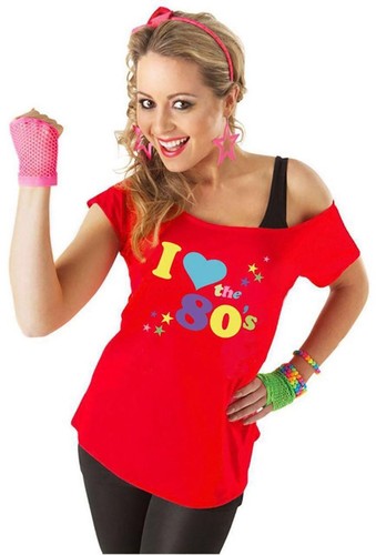 New Womens I Love The 80s Print Neon Festival Outfit Fancy Dress Costume T-Shirt