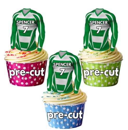 Precut Personalised football shirt Cake Toppers DECORATIONS Celtic Colours 