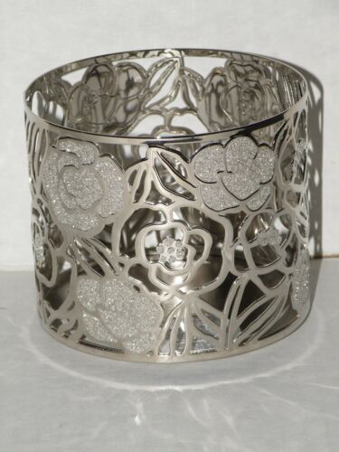 BATH AND BODY WORKS SILVER SPARKLY ROSES 3-WICK CANDLE HOLDER NWT
