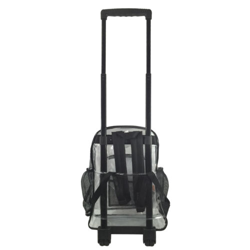 Rolling Clear Backpack Heavy Duty Transparent Bookbag See Thru Daypack w// wheels