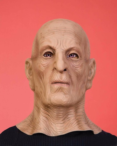 Creepy Vinyl Old Man Mask Scary Face Halloween Costume Wrinkled Skin Bald Head