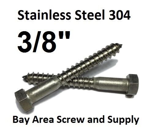 300 3//8/" x 3/" Stainless Steel Lag Screws Hex Head Lag Bolts 304 18-8 Bulk