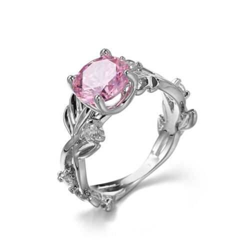 Handmade Jewelry Round Cut Natural Pink Topaz Gems silver woman ring Taille 6-10