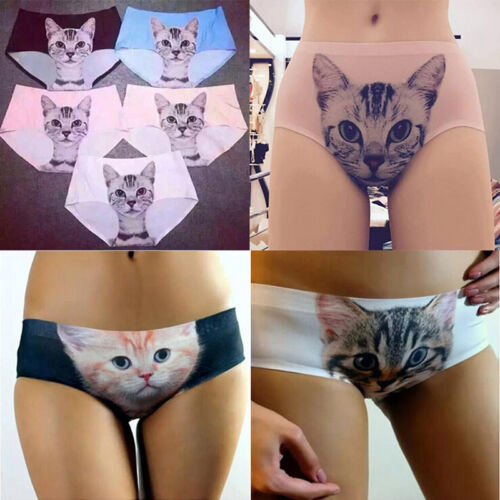 Women Pussycat Panties Anti Emptied Cat Printing Seamless Hot Briefs Underwea`US 