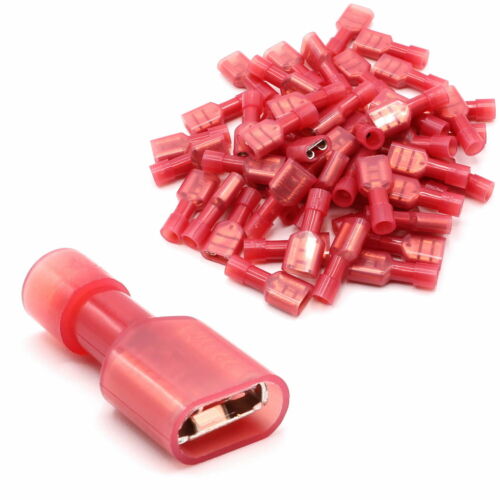 100 Flachsteckhülsen vollisoliert rot 6,3 x 0,5 mm Flachsteckhülse Kabelschuhe