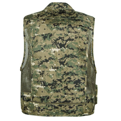 Men/'s Mesh Multi-Pocket Fishing Vest Army Camo Hunting Hiking Waistcoat Jacket