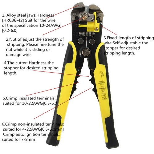 1PCS Professional Auto Wire Stripper Cutter Crimper Trimming Plier Electric Tool