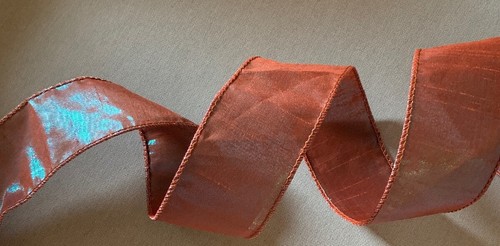 French Wire Edge Ribbon Iridescent Burnt Orange Jacquard from India
