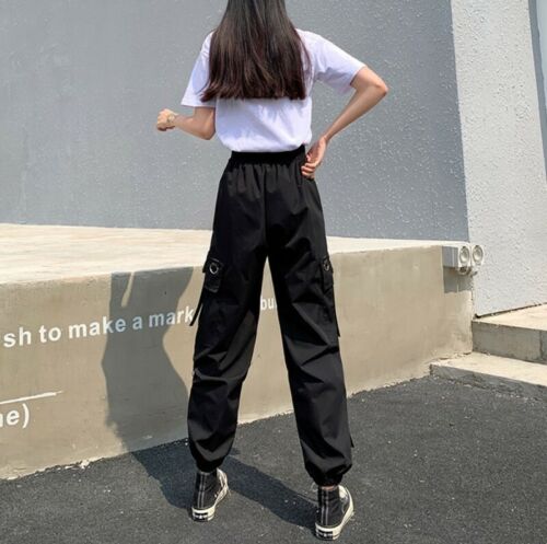 Women's Korean Chain Ribbon Tapered Pants Trousers Street Fashion Hiphop Dance L 