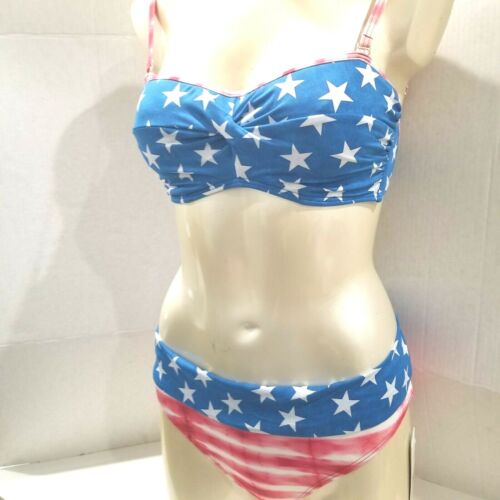 New Sunsets Icon Twist Swim Suit Born Free //4th Of July Top Size 34D Red//Blue//Wh