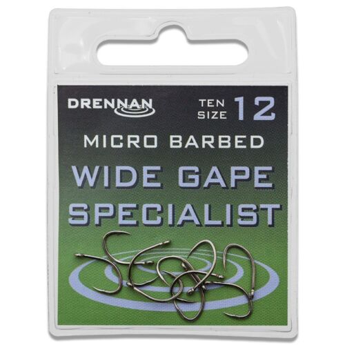 Details about  / Drennan Eyed Specimen Wide Gape Specialist Micro Barbed Hooks Pack of 10