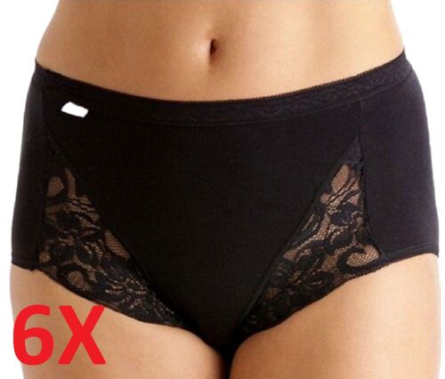 Pack of 6 Ladies Black White Lace Maxi Brief Cotton Rich Full Underwear Knickers 