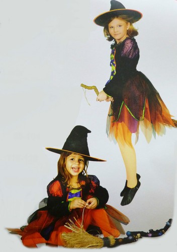 Petite sorcière sorcières COSTUME avec CHAPEAU hexenhut violet orange noir 98-104-116-122-128