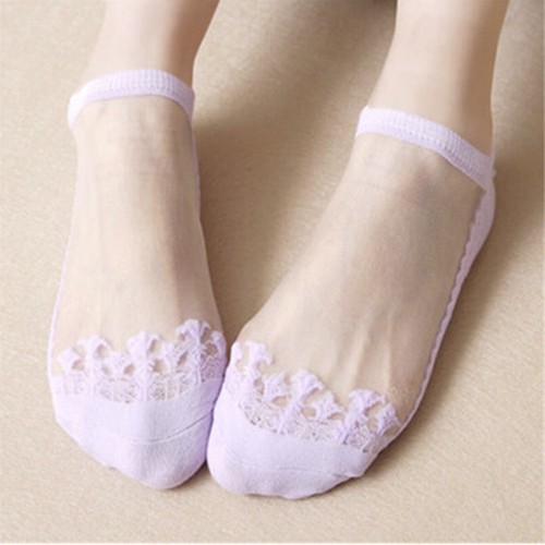 Women Lace Socks Ruffle Ankle Sock Soft Comfy Sheer Silk Elastic Ankle Socks 2Pc