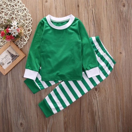 X-mas Christmas Striped Nightwear Winter Baby Kid Boy Girl Pajamas Set Sleepwear
