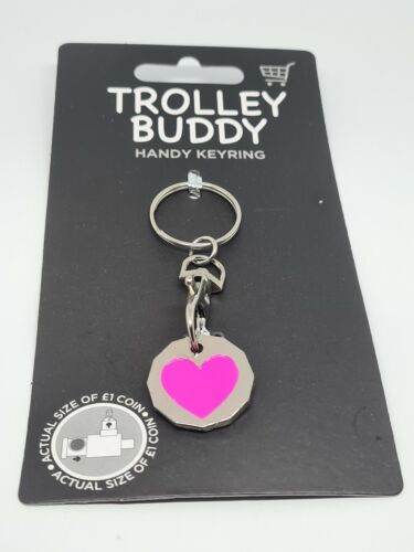 2 X Trolley Buddy Pink Love Heart  Handy Key Ring £1 Coin Shopping Trolley Token