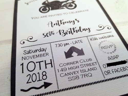 MOTORBIKE THEMED SURPRISE PARTY BIRTHDAY INVITATIONS BLACK AND WHITE DESIGN 10