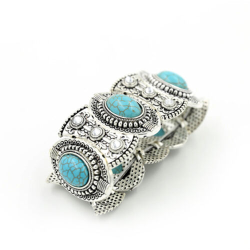 Chic Bohème Womens Retro Vintage turquoise bracelet argent tibétain