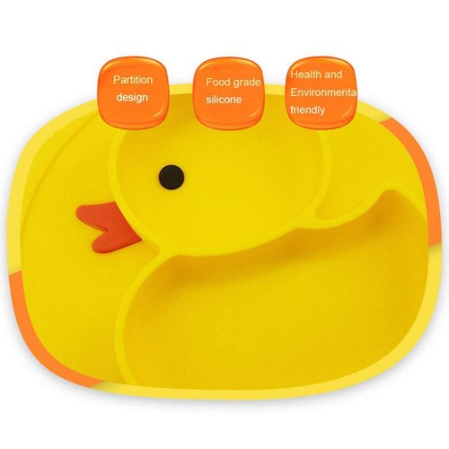 Baby Mat Non-Slip Children Food Duck Shaped Placemat Suction Compartment Tray