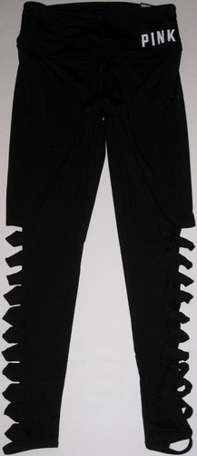 NWT VICTORIA/'S SECRET PINK S BLACK WHITE LOGO STRAPPY ULTIMATE YOGA LEGGINGS