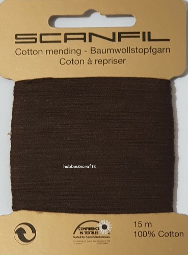 15 Metres SCANFIL BROWN 100/% COTTON Thread for Hand Sewing Darning /& Mending