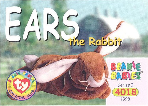 Series 1 Common TY Beanie Babies BBOC Card EARS the Rabbit NM//Mint