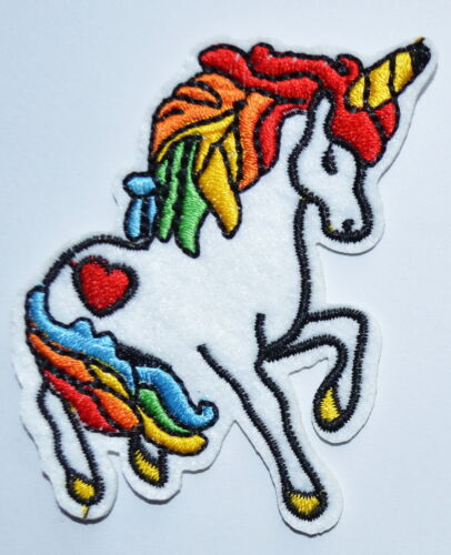 Unicorn Rainbow Iron on patch Heart Retro Kawaii Rockabilly Punk ≈5.5*7.5cm 
