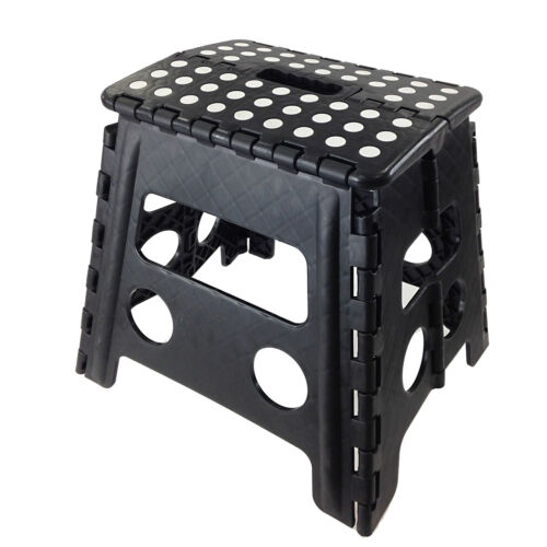Seat With Anti-Slip Surface Kids Home Black Easy Carry Folding Step Stool