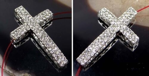 35mm Curved Crystal Rhinestone Cross Bracelet Connector Charm Bead 