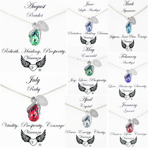 Womens Personalised Birthstone Necklace Droplet Pendant Crystal Jewellery UK