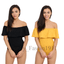 Ladies Womens Ribbed Sleeveless Bardot Off the Shoulder Frill Bodysuit Top