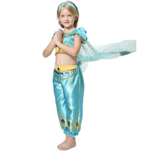 Kids Girls Aladdin Jasmine Princess Dance Fancy Dress Cosplay Party Prom Costume