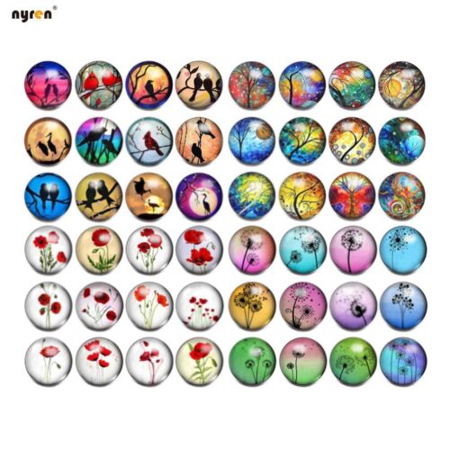 48pcs Glass Snap Charms Mixed Pattern 18mm Snap Button For 20mm Snap Jewelry 