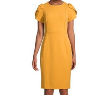 New! Calvin Klein NWT OCHRE Color Tulip Sleeve Sheath Dress Women's Size 4