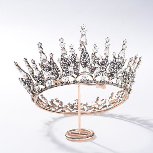 Full Round Crystal Queen Crown for Women Rhinestone Tiaras Cake Topper For Party 