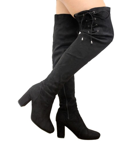 Ladies Womens Over The Knee Boots Thigh High Block Heel Lace Up Zip Shoe Size UK