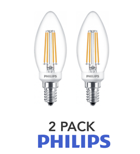 2x Philips DEL Filament Bougie 5 W 40 W E14 Ses clair blanc chaud 2700K Dimmable