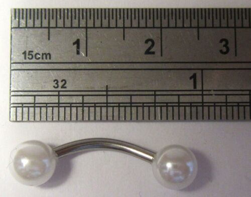 White Faux Pearl Balls Curved Barbell VCH clito clitoridien Hood Ring 14 gauge 14 g
