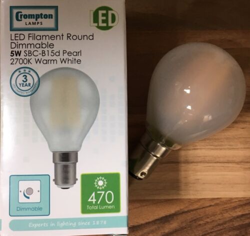 Crompton LED Filament Golfball DImmable Pearl 5w SBC 240v 2700k Warm White 7260 