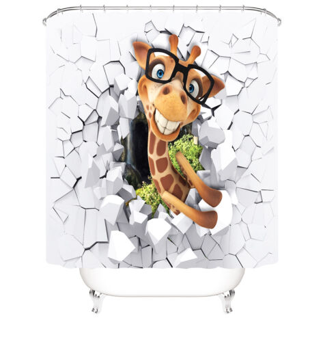 Details about  / 3D Giraffe Shower Curtain Bathroom Rug Set Bath Mat Non-Slip Toilet Lid Cover