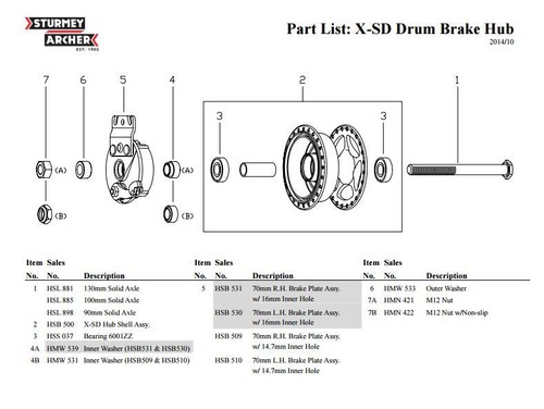 NEW Sturmey Archer X-SD Single Sided 70mm Drum Brake Hub left or right mount
