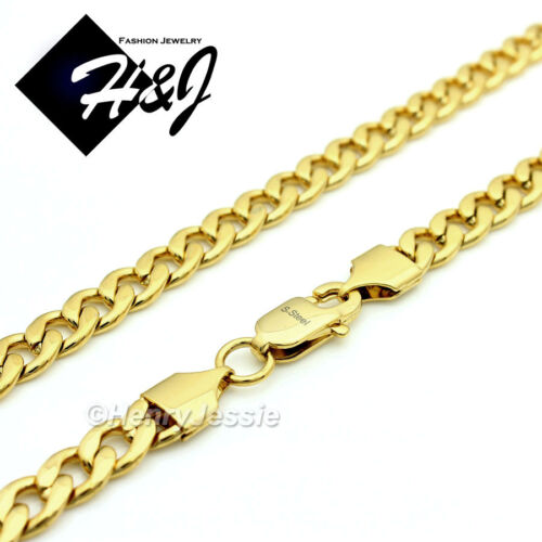 18-40/"MEN Stainless Steel 6mm Gold Cuban Curb Chain Necklace Cross Pendant*P76