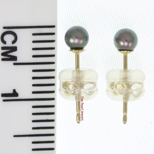 AAA 3-4mm High Luster Black Cultured Pearl Stud Earrings Sets14k Yellow Gold TPJ