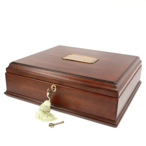 Decor Antique Wood Jewelry Box Treasure Chest  memory Box key and lock