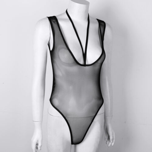 Womens One-piece Sleeveless Romper Jumpsuit Bodysuit Fishnet Stretch Leotard Top