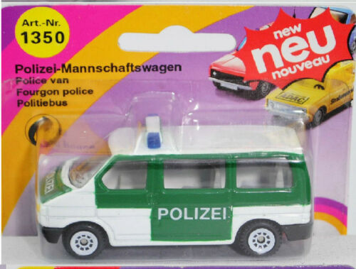 1990-1995 1:62 Siku Super 1350 VW T4 Caravelle Polizei Mannschaftswagen ca