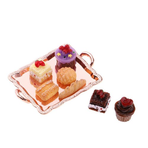 Rose Golden Tray Cakes Tray Set 1//12 Dollhouse Miniature Food Bakery Supply