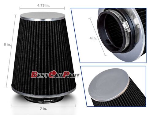 BLACK 4/" 102mm Inlet Truck Air Intake Cone Replacement Quality Dry Air Filter